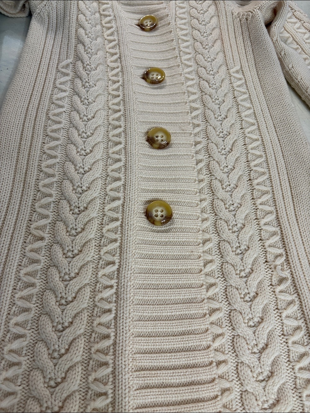 Banana Republic Extra Fine Merino Wool Cable Knit Longline Cardigan Ivory L EUC - Picture 5 of 7